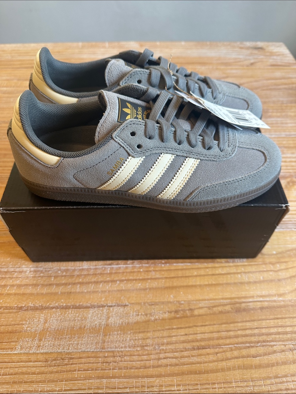 Adidas Men’s Gray Samba Sneakers with White Stripes